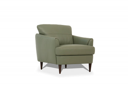 34" Moss Green Genuine Leather And Black Arm Chair
