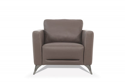 35" Taupe Genuine Leather And Black Arm Chair