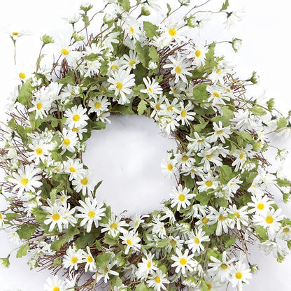 23" Green and White Artificial Spring Daisy Wreath