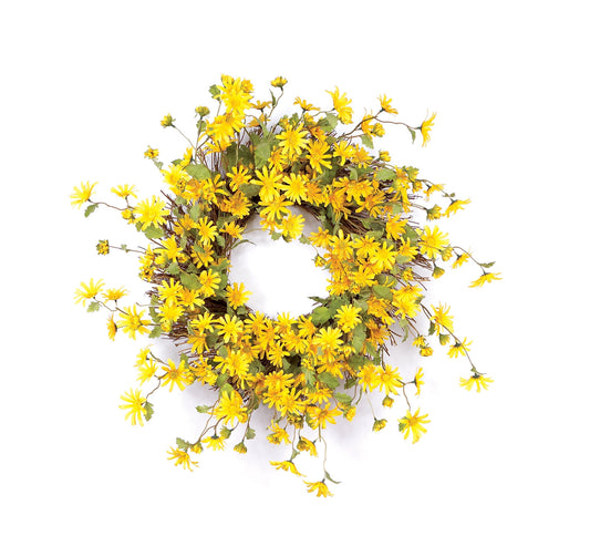23" Green and Yellow Artificial Spring Daisy Wreath
