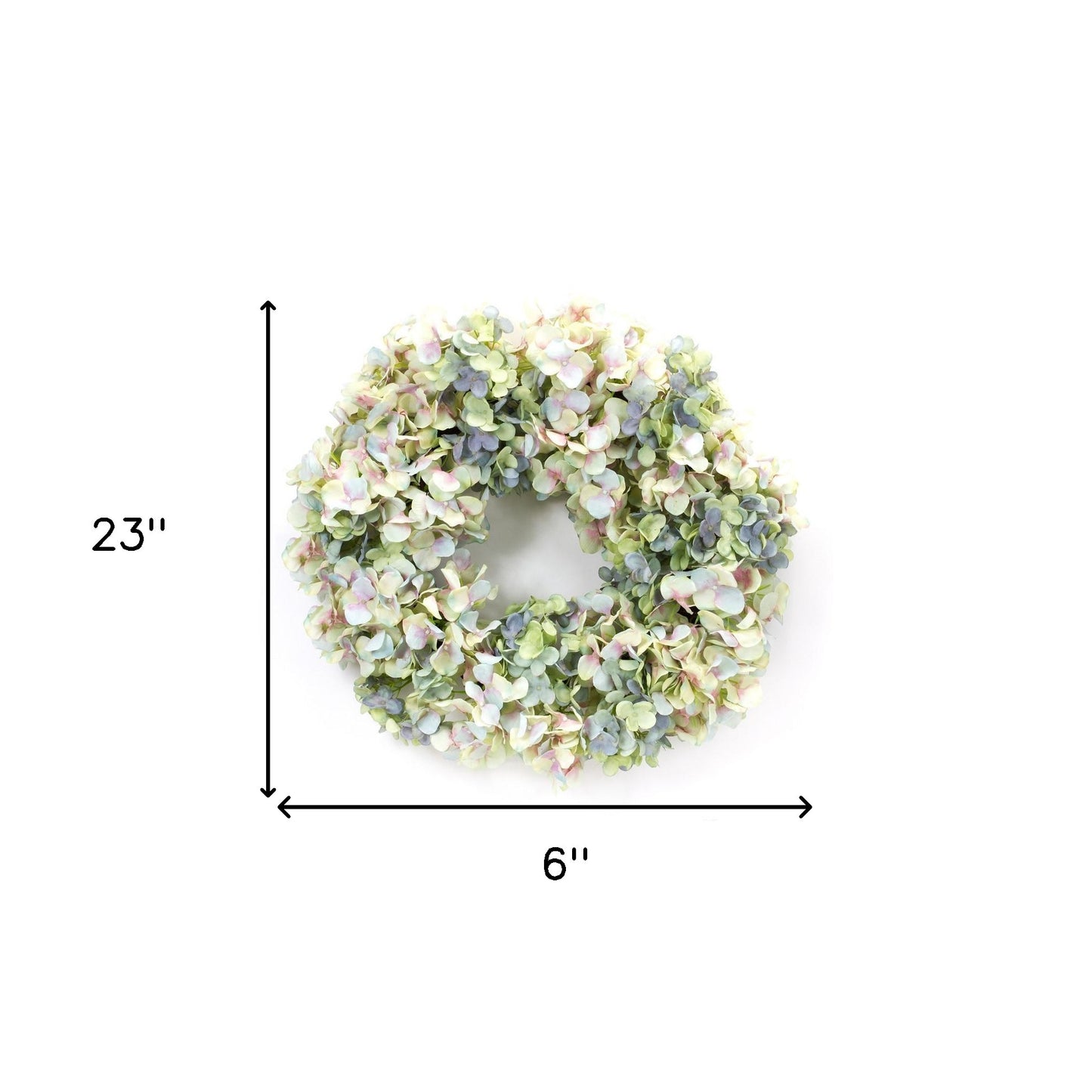 23" Green and White Artificial Hydrangea Wreath