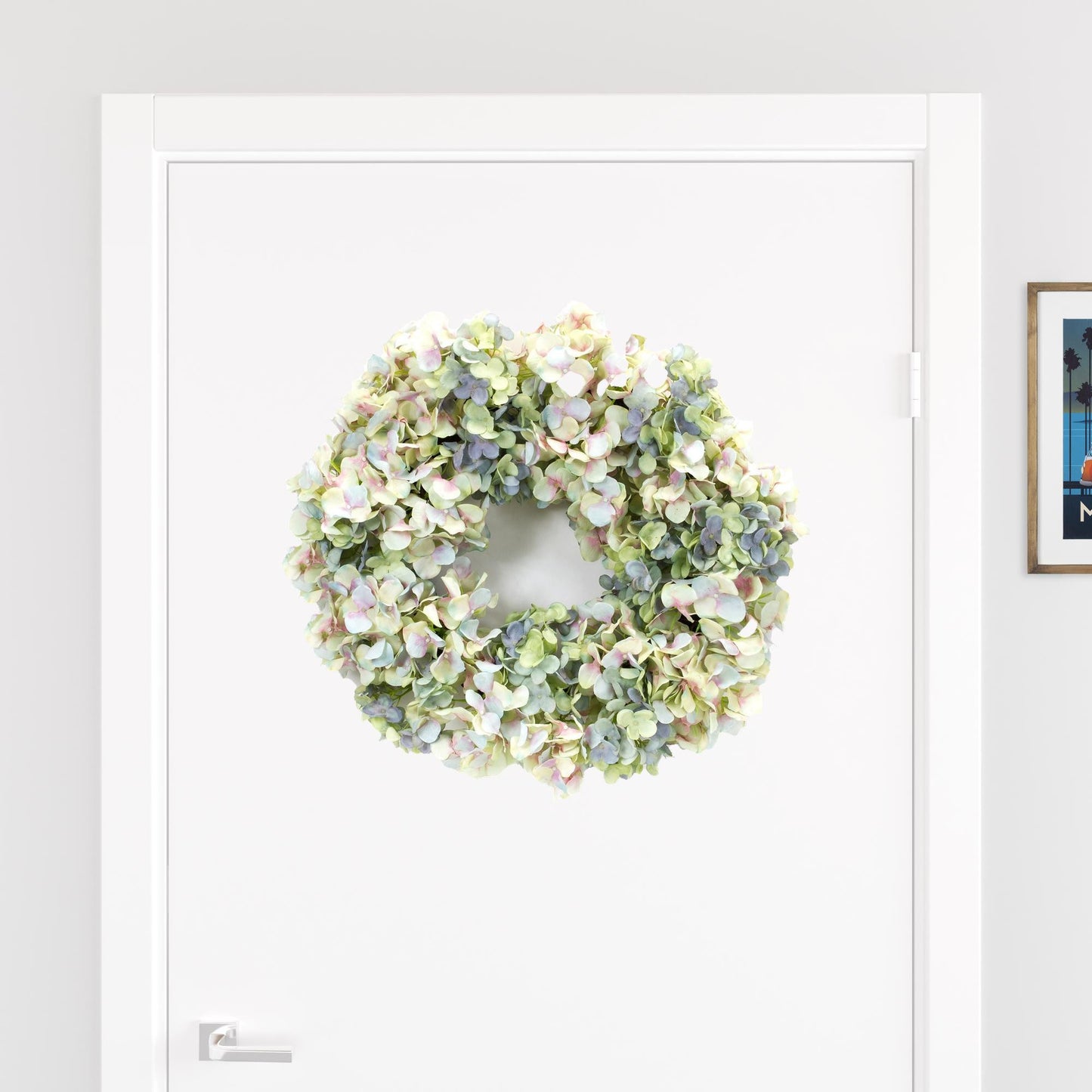 23" Green and White Artificial Hydrangea Wreath