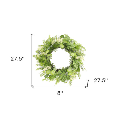 28" Green and White Artificial Fern Wreath