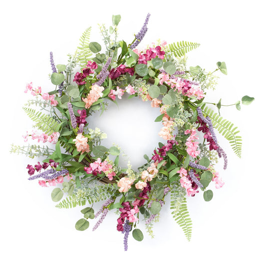 20" Pink and Green Artificial Mixed Assortment Wreath