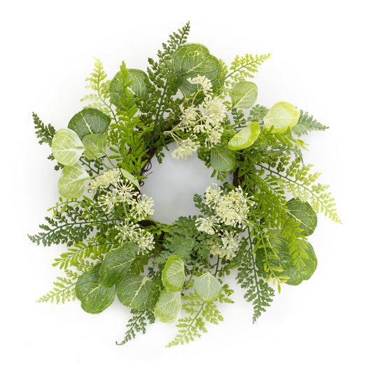 18" Green and White Artificial Mixed Assortment Wreath