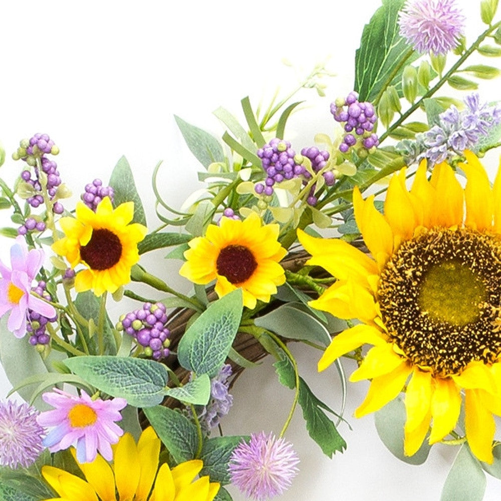 19" Green and Yellow Artificial Summer Sunflower Wreath
