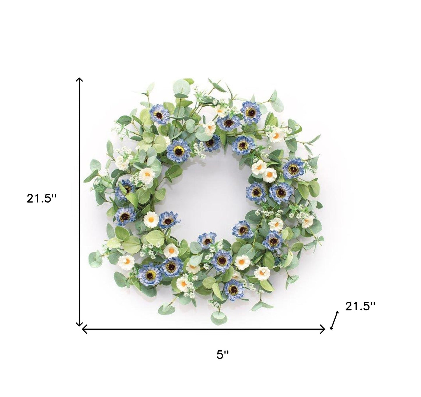 22" Blue and Green Artificial Mixed Assortment Wreath