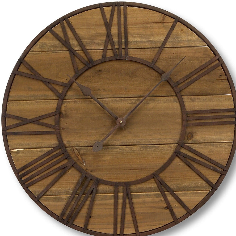 24" Circle Copper Solid Wood Analog Wall Clock