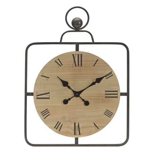 18" Square Brown and Black Wood and Solid Wood Analog Wall Clock