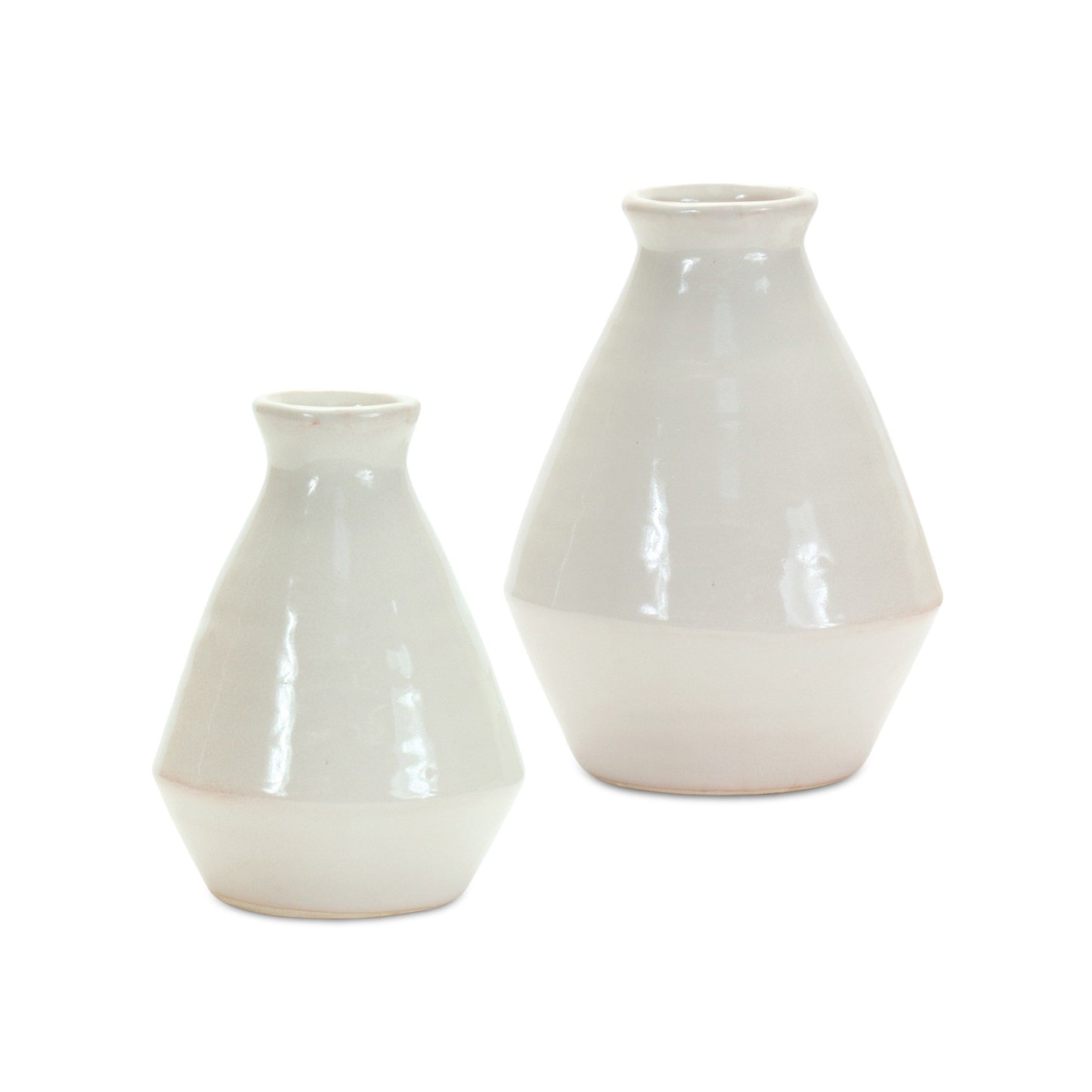 Set Of Two 6.25" Terracotta White Round Table vase