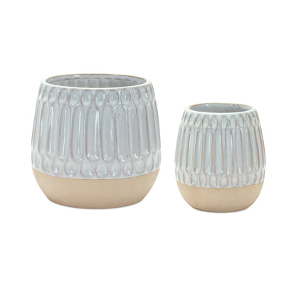 Set Of Two 5" Porcelain Beige Round Table vase