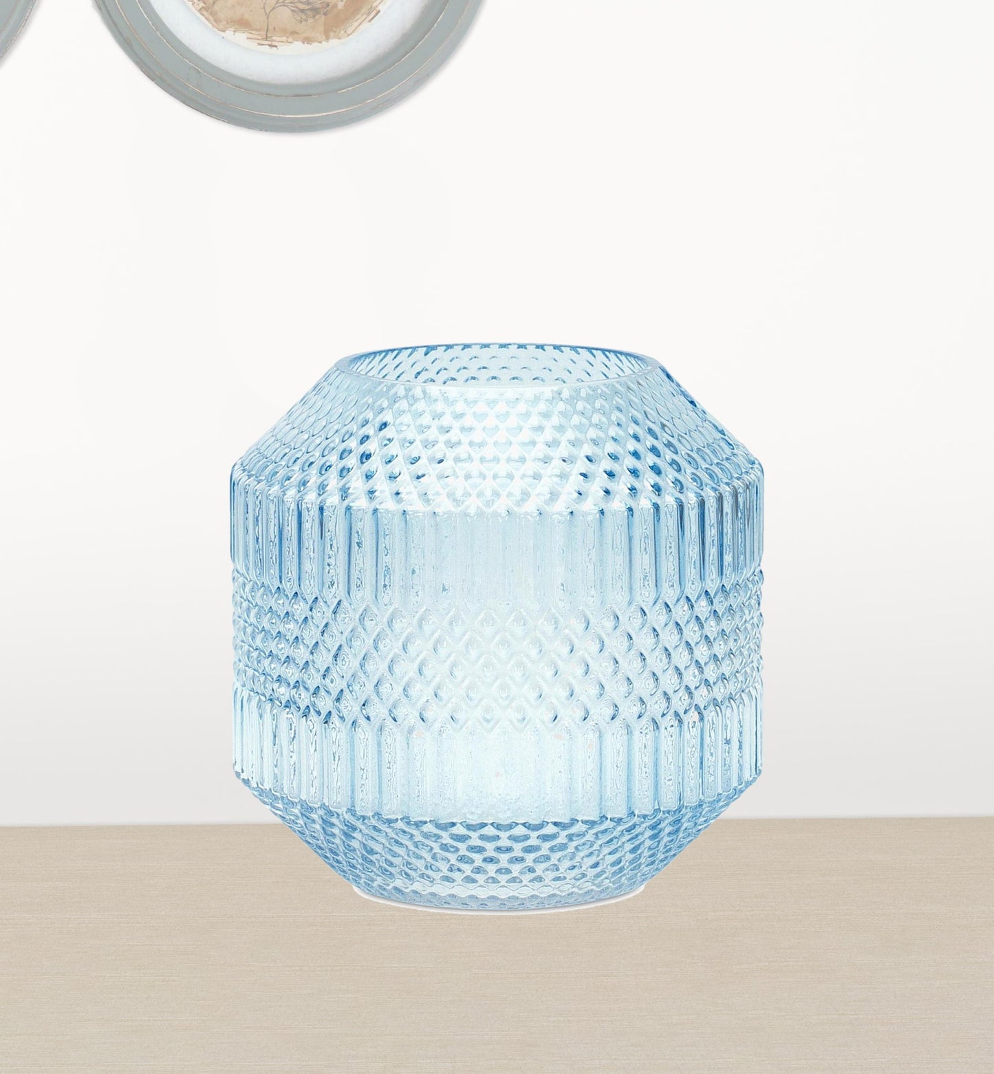 8" Crystal Glass Blue Round Table vase