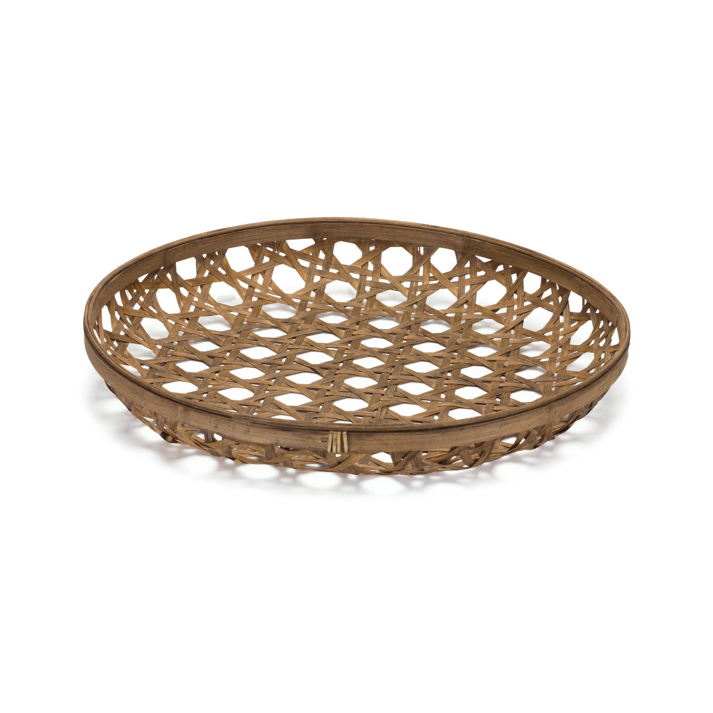 22" Brown Bamboo Weave Round Wood Tray