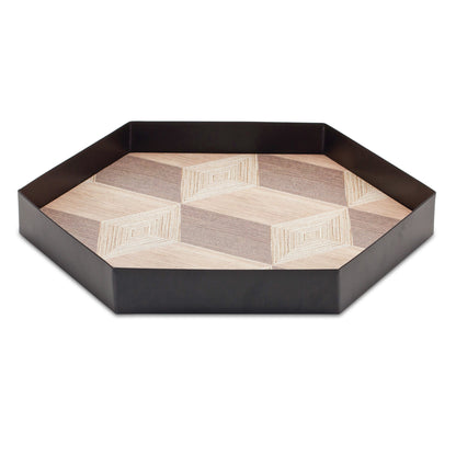 Set Of Three 12" Natural and Black Hexagon Trays