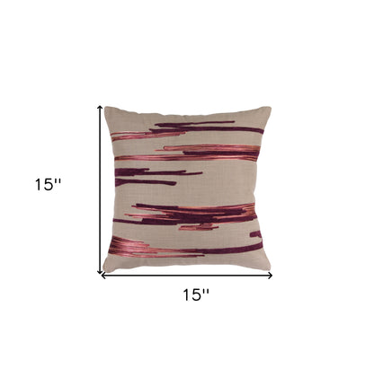 Set Of Two 15" Beige and Wine Striped Cotton Blend Throw Pillows With Sequins
