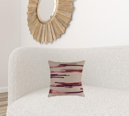Set Of Two 15" Beige and Wine Striped Cotton Blend Throw Pillows With Sequins