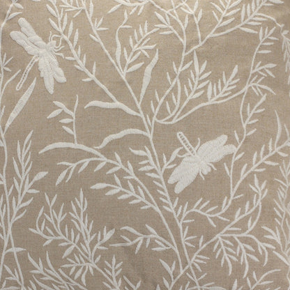 17" Beige And White Floral Cotton Blend Throw Pillow With Embroidery