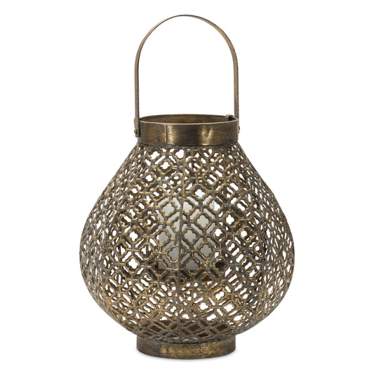 12" Gold Flameless Tabletop Lantern Candle Holder