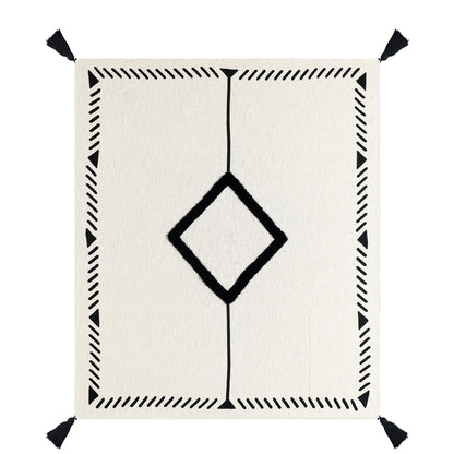 Black and White Woven Cotton Geometric Throw Blanket