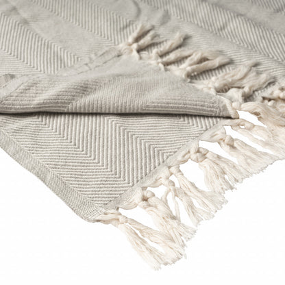 Gray Woven Cotton Herringbone Throw Blanket