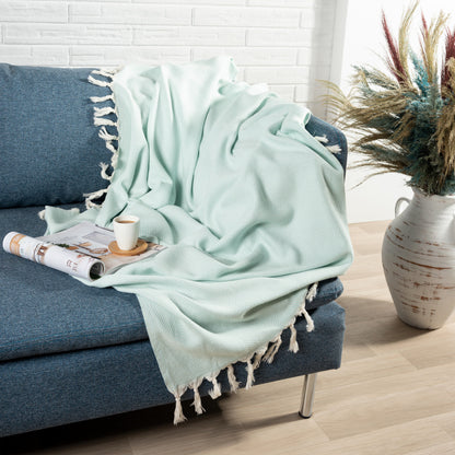 Gray Woven Cotton Herringbone Throw Blanket