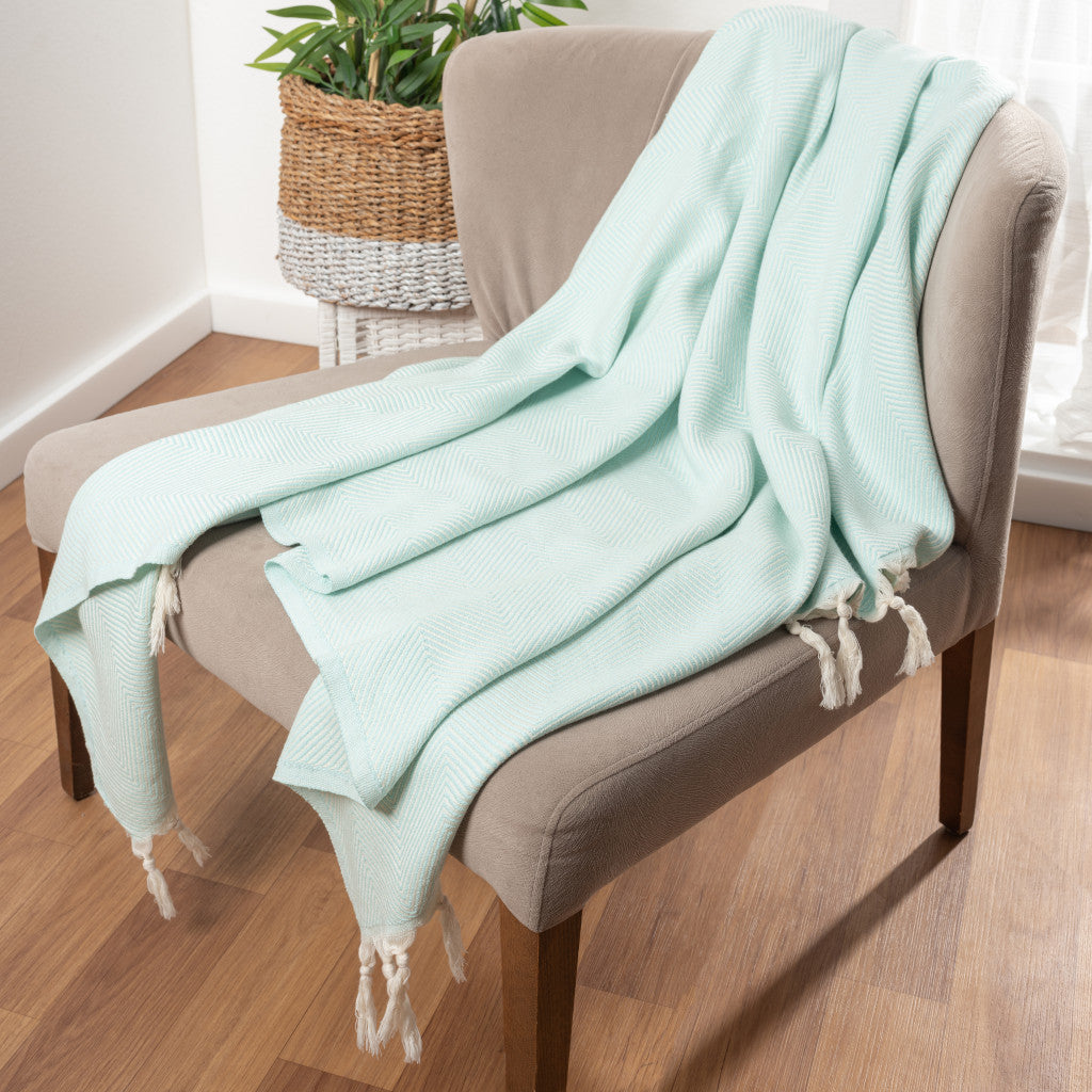 Gray Woven Cotton Herringbone Throw Blanket