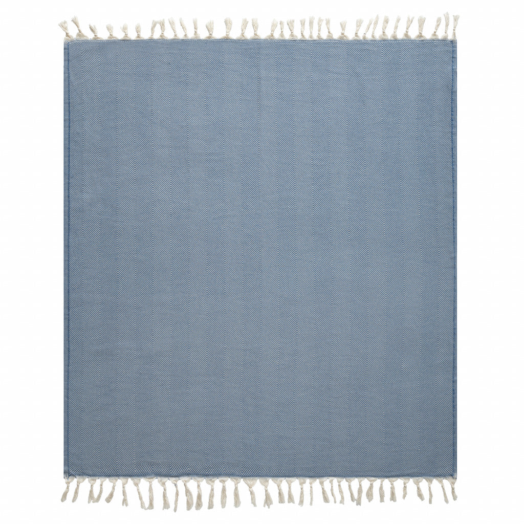 Gray Woven Cotton Herringbone Throw Blanket
