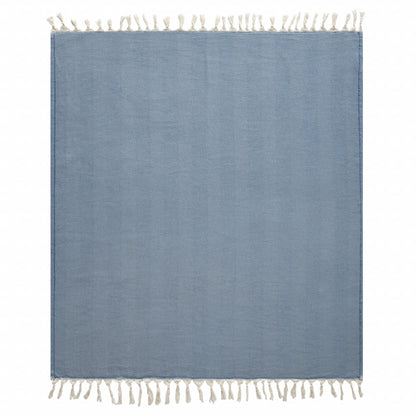 Gray Woven Cotton Herringbone Throw Blanket