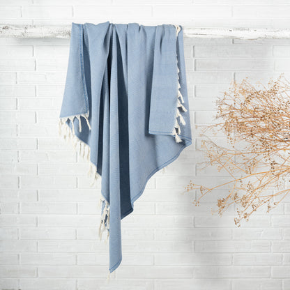 Gray Woven Cotton Herringbone Throw Blanket