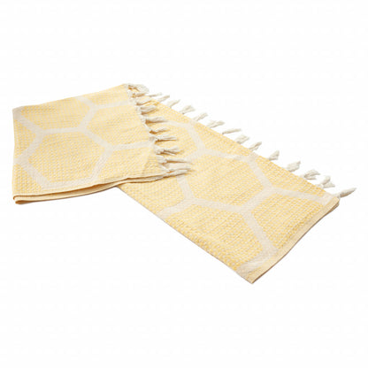 Blue and Off White Woven Cotton Geometric Throw Blanket