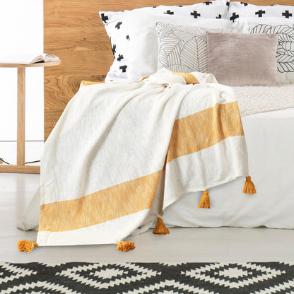 Orange Woven Cotton Striped Throw Blanket
