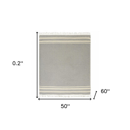Blue and White Woven Cotton Striped Throw Blanket