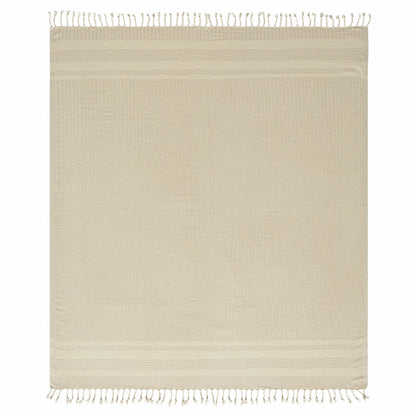 Blue and White Woven Cotton Striped Throw Blanket