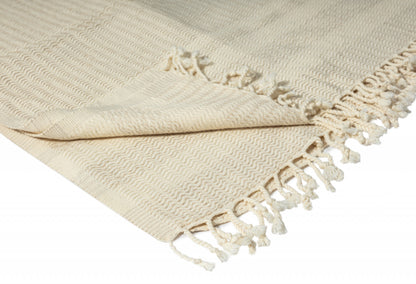 Blue and White Woven Cotton Striped Throw Blanket