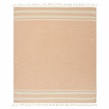 Blue and White Woven Cotton Striped Throw Blanket