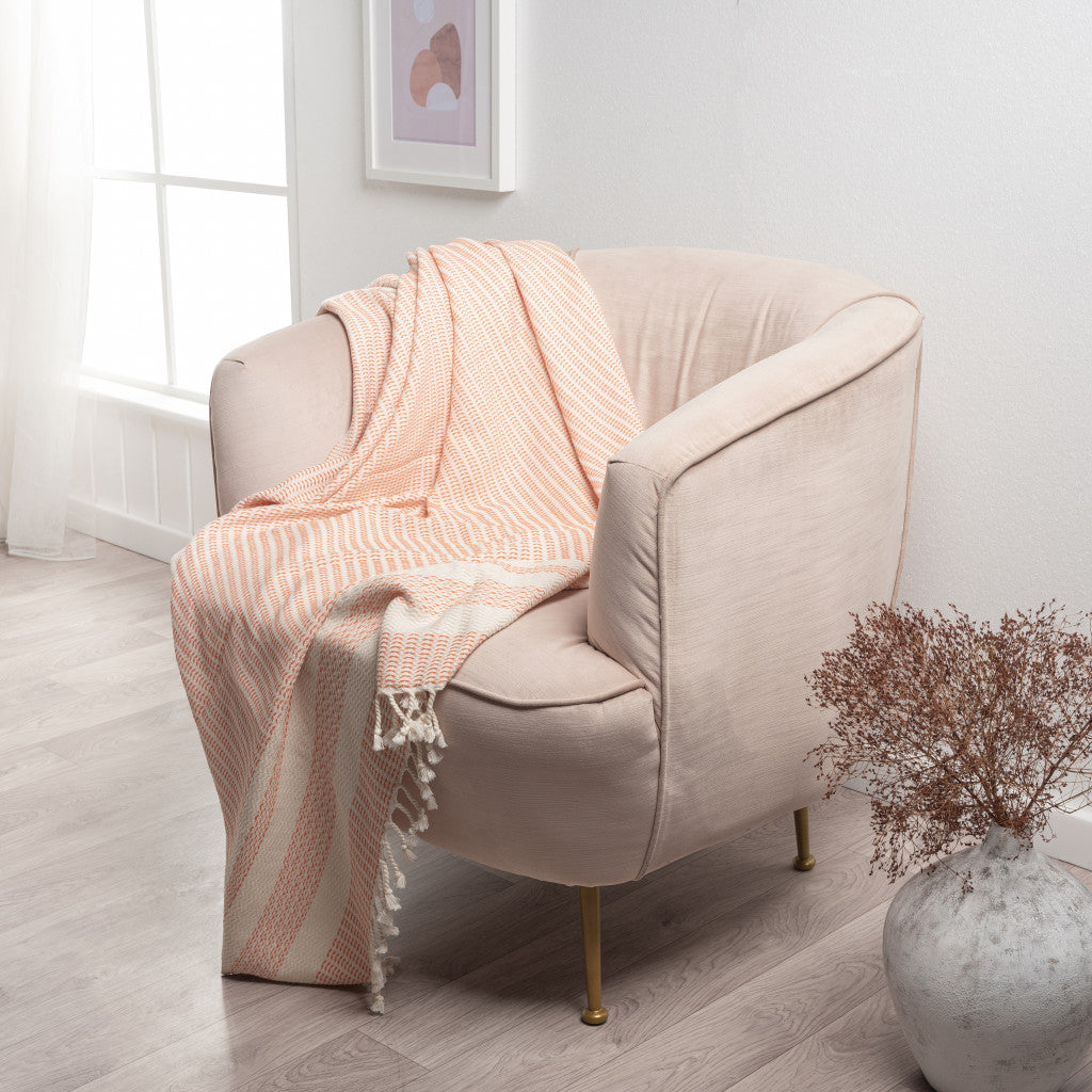Blue and White Woven Cotton Striped Throw Blanket