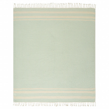 Blue and White Woven Cotton Striped Throw Blanket