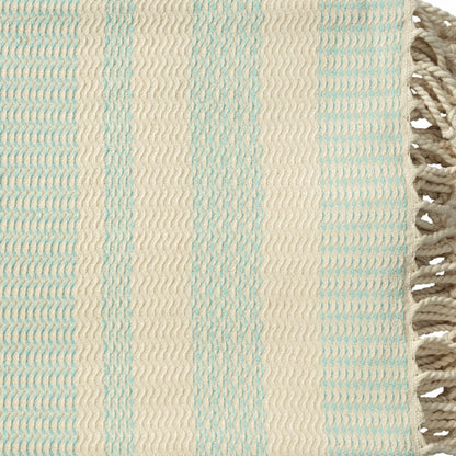 Blue and White Woven Cotton Striped Throw Blanket