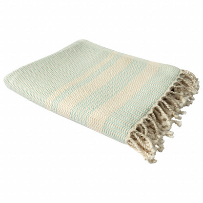 Blue and White Woven Cotton Striped Throw Blanket