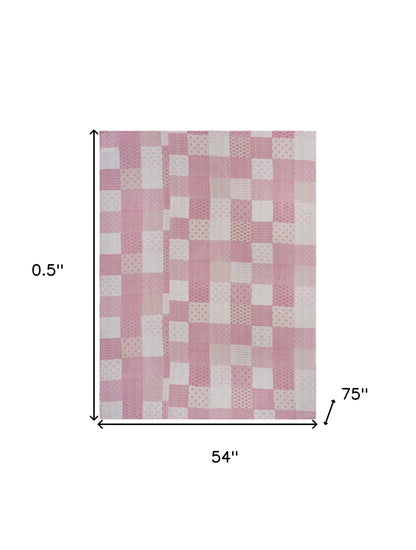 Pink Knitted Cotton Geometric Reversable Throw