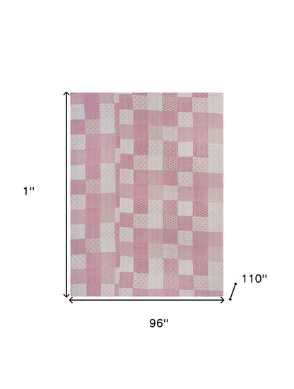 Pink Knitted Cotton Geometric Reversable Throw