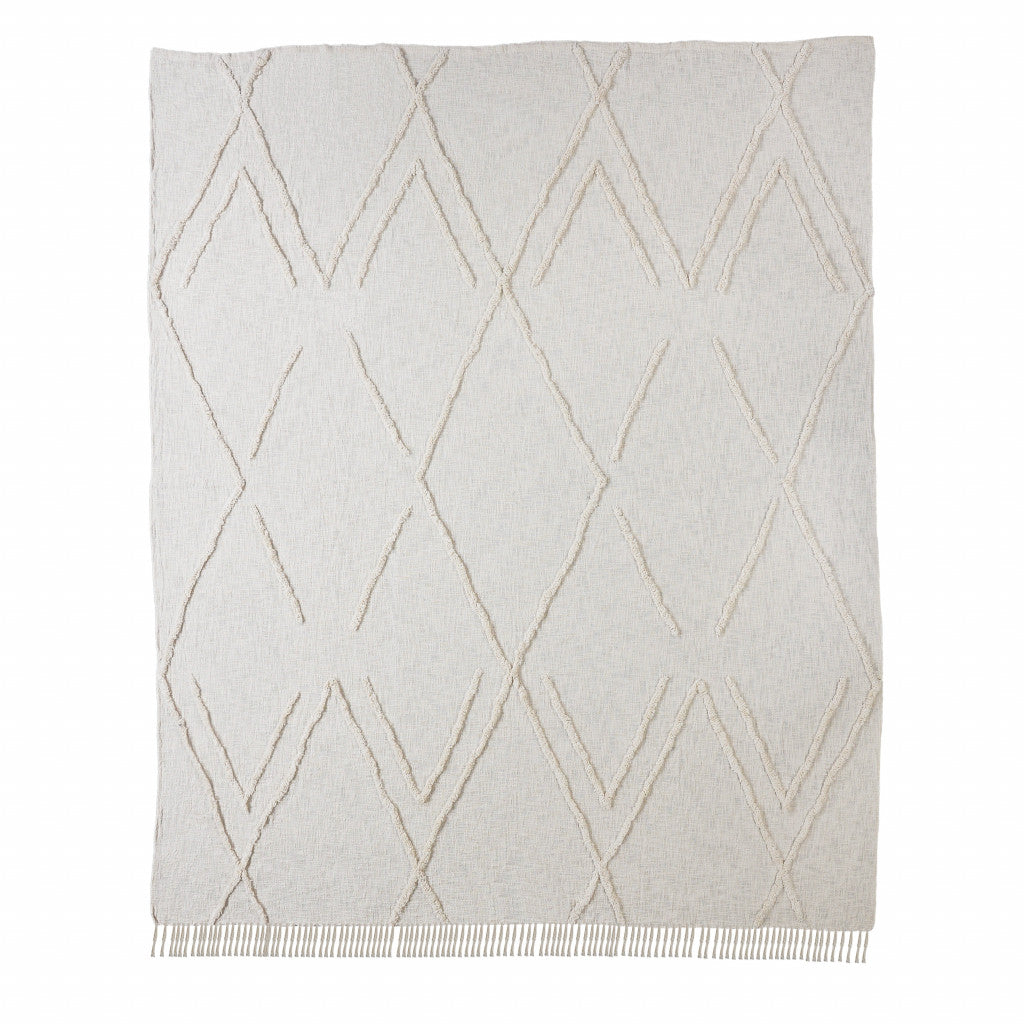 Ivory Woven Cotton Geometric Throw