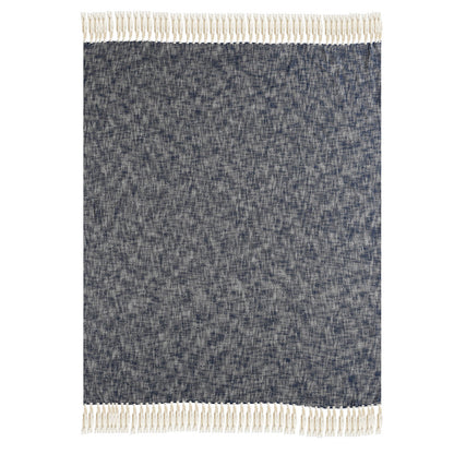 Blue and White Woven Cotton Solid Color Throw Blanket