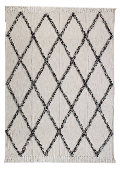 Cream Woven Cotton Geometric Throw Blanket