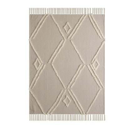 Cream Woven Cotton Herringbone Throw Blanket