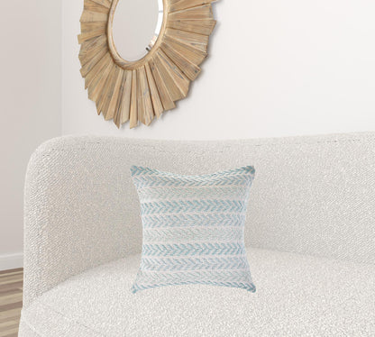 18" X 18" Blue White And Gray 100% Cotton Chevron Zippered Pillow