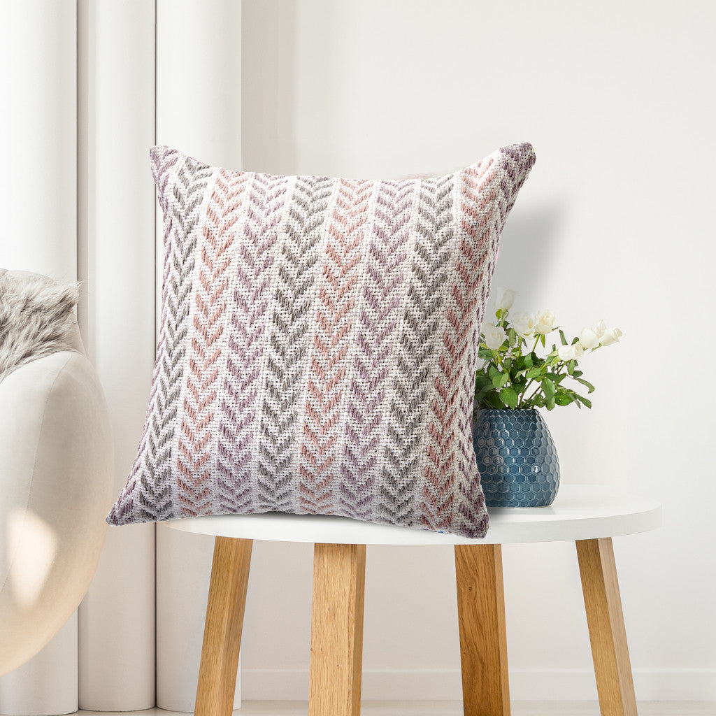 18" X 18" Blue White And Gray 100% Cotton Chevron Zippered Pillow