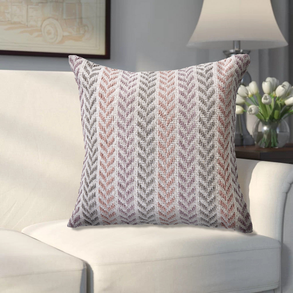 18" X 18" Blue White And Gray 100% Cotton Chevron Zippered Pillow