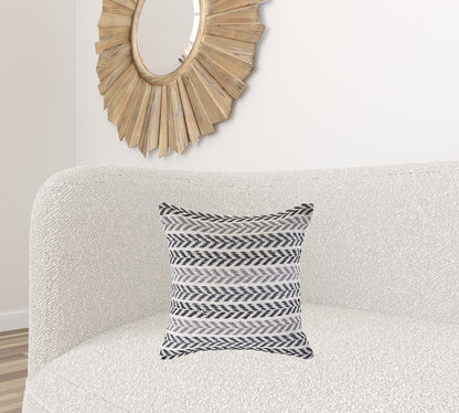 18" X 18" Blue White And Gray 100% Cotton Chevron Zippered Pillow