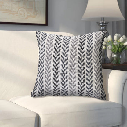 18" X 18" Blue White And Gray 100% Cotton Chevron Zippered Pillow